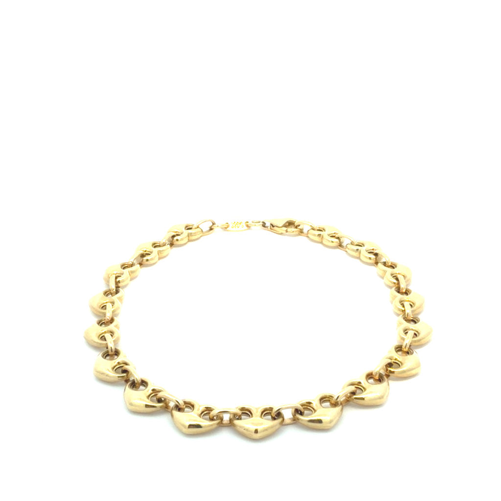 14K Yellow Gold Puffed Heart Bracelet Size 7" Weight 5.4GR