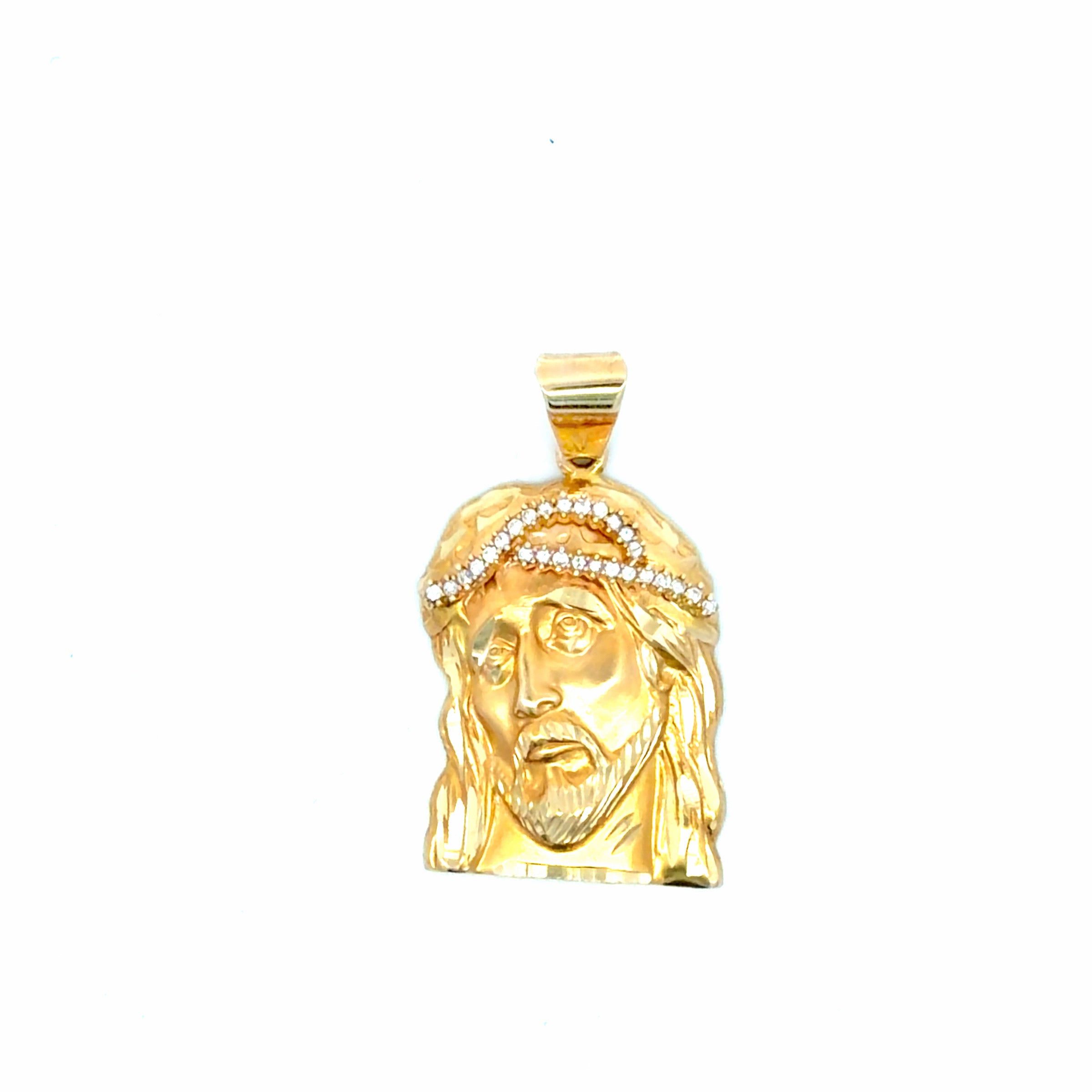 14k Yellow Gold Jesus Face Pendant With Cz Weight 16.5gr