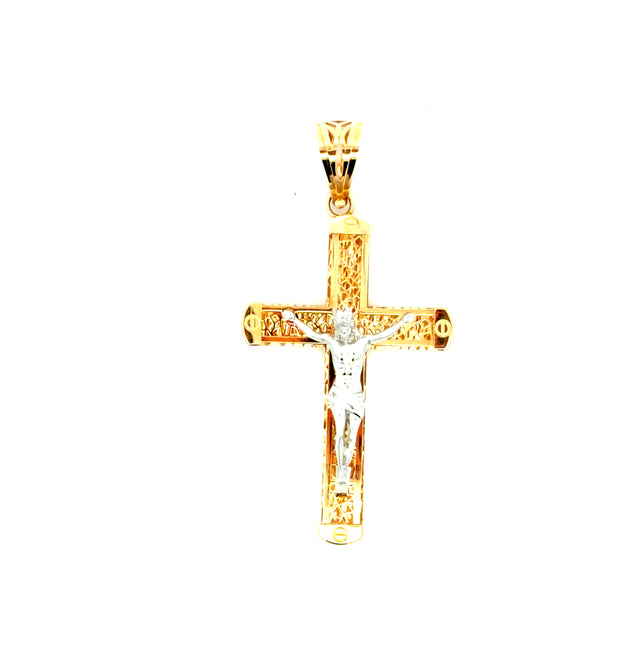 14K Yellow gold White Cross With  Christ Pendant 8.0gr