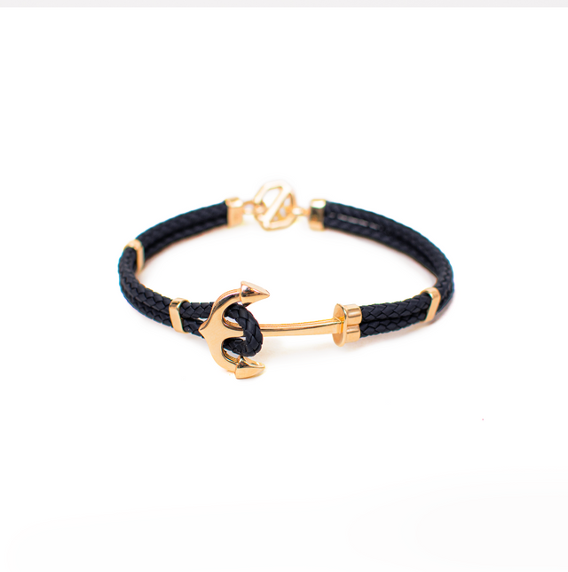 Anchor Bracelet with Black Rope.