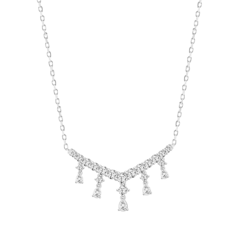 COLLAR PARA MUJER DE ORO BLANCO DE 14K CON DIAMANTE REDONDO/PERA DE 3 QUILATES