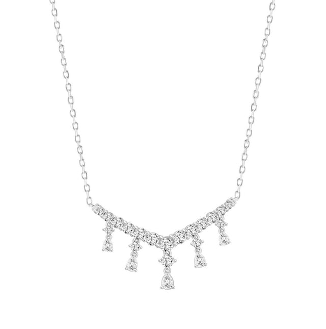 COLLAR PARA MUJER DE ORO BLANCO DE 14K CON DIAMANTE REDONDO/PERA DE 3 QUILATES