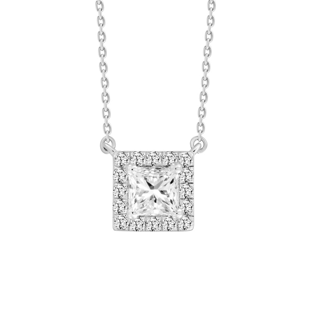 "COLLAR DE SEÑORA CON DIAMANTE REDONDO/PRINCESA DE 1 QUILATE EN ORO BLANCO DE 14K (DIAMANTE CENTRAL DE TALLA PRINCESA DE 3/4 DE QUILATE)"