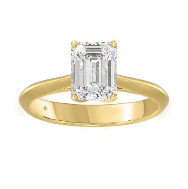 LADIES SOLITAIRE RING 2CT EMERALD DIAMOND 14K YELLOW GOLD