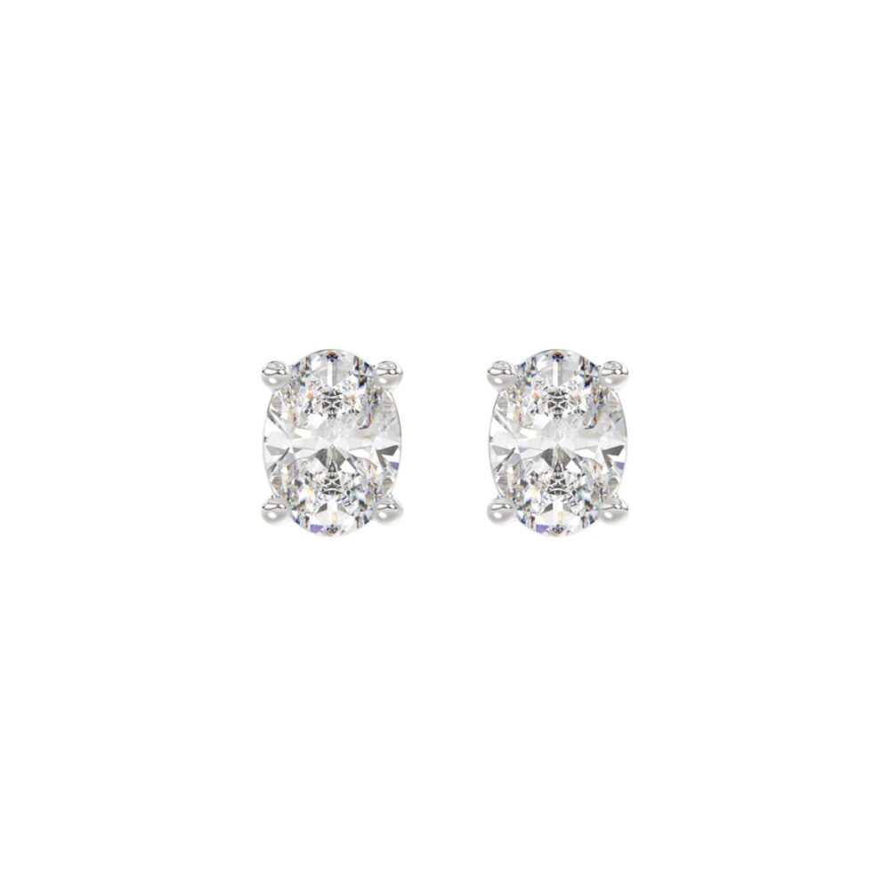 LADIES SOLITAIRE EARRINGS 1 1/2CT OVAL DIAMOND 14K WHITE GOLD