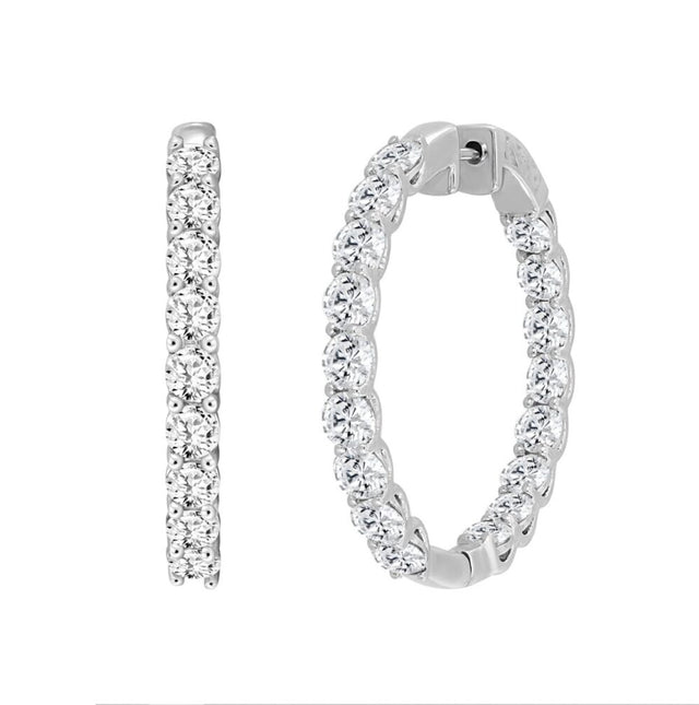 LADIES HOOP EARRINGS 7CT ROUND DIAMOND 14K WHITE GOLD
