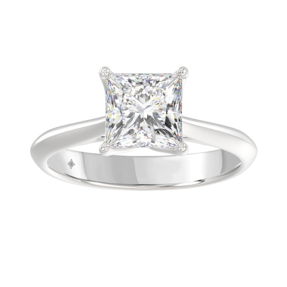 ANILLO SOLITARIO PARA DAMA, DIAMANTE CORTE PRINCESA 2CT, ORO BLANCO 14K