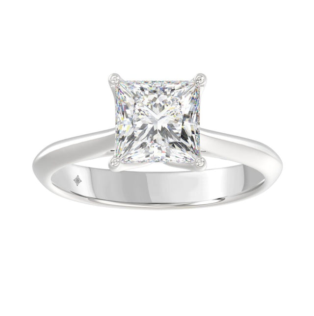 ANILLO SOLITARIO PARA DAMA, DIAMANTE CORTE PRINCESA 2CT, ORO BLANCO 14K