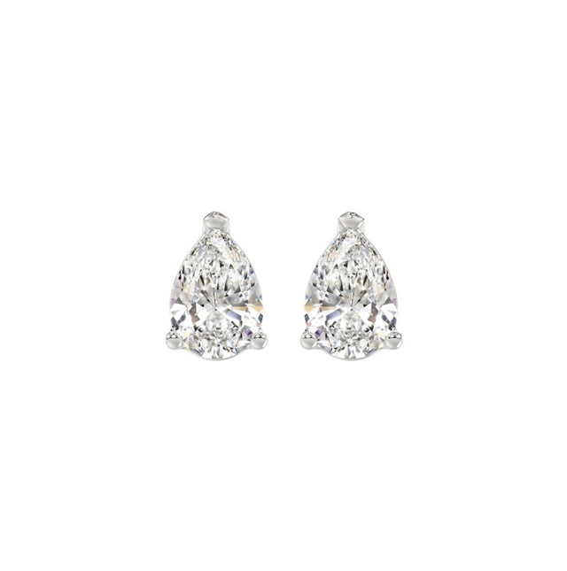 LADIES SOLITAIRE EARRINGS 2CT PEAR DIAMOND 14K WHITE GOLD