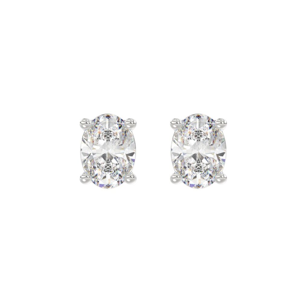 PENDIENTES DE SOLITARIO PARA MUJER CON DIAMANTE OVALADO DE 3 QT EN ORO BLANCO DE 14K (DIAMANTE OVALADO CENTRAL DE 1 1/2 QT)