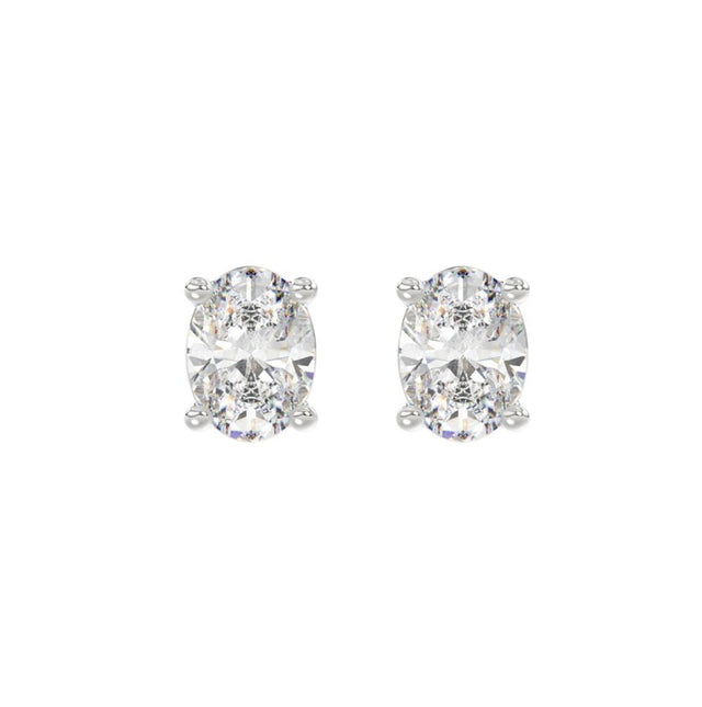 PENDIENTES DE SOLITARIO PARA MUJER CON DIAMANTE OVALADO DE 3 QT EN ORO BLANCO DE 14K (DIAMANTE OVALADO CENTRAL DE 1 1/2 QT)