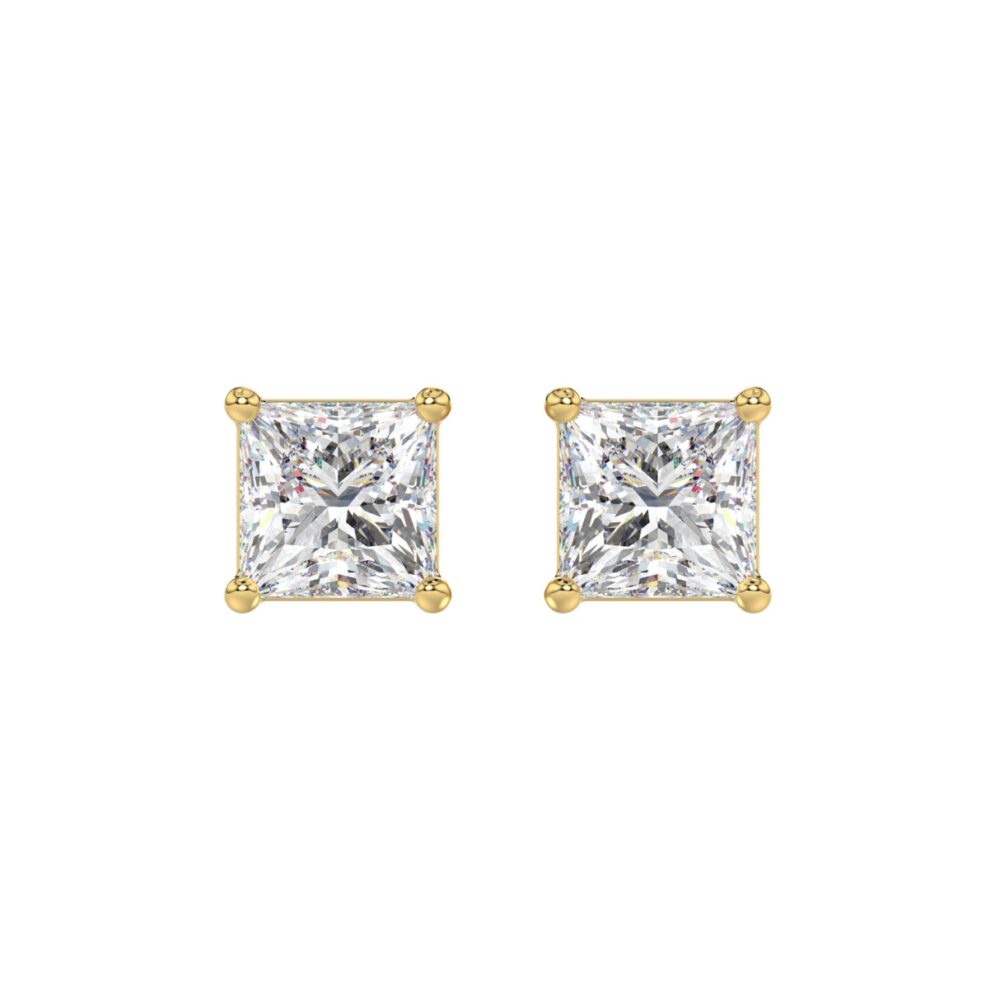LADIES SOLITAIRE EARRINGS 3CT PRINCESS DIAMOND 14K YELLOW GOLD