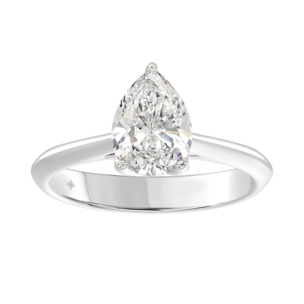ANILLO SOLITARIO PARA DAMA, DIAMANTE PERA 2CT ORO BLANCO 14K