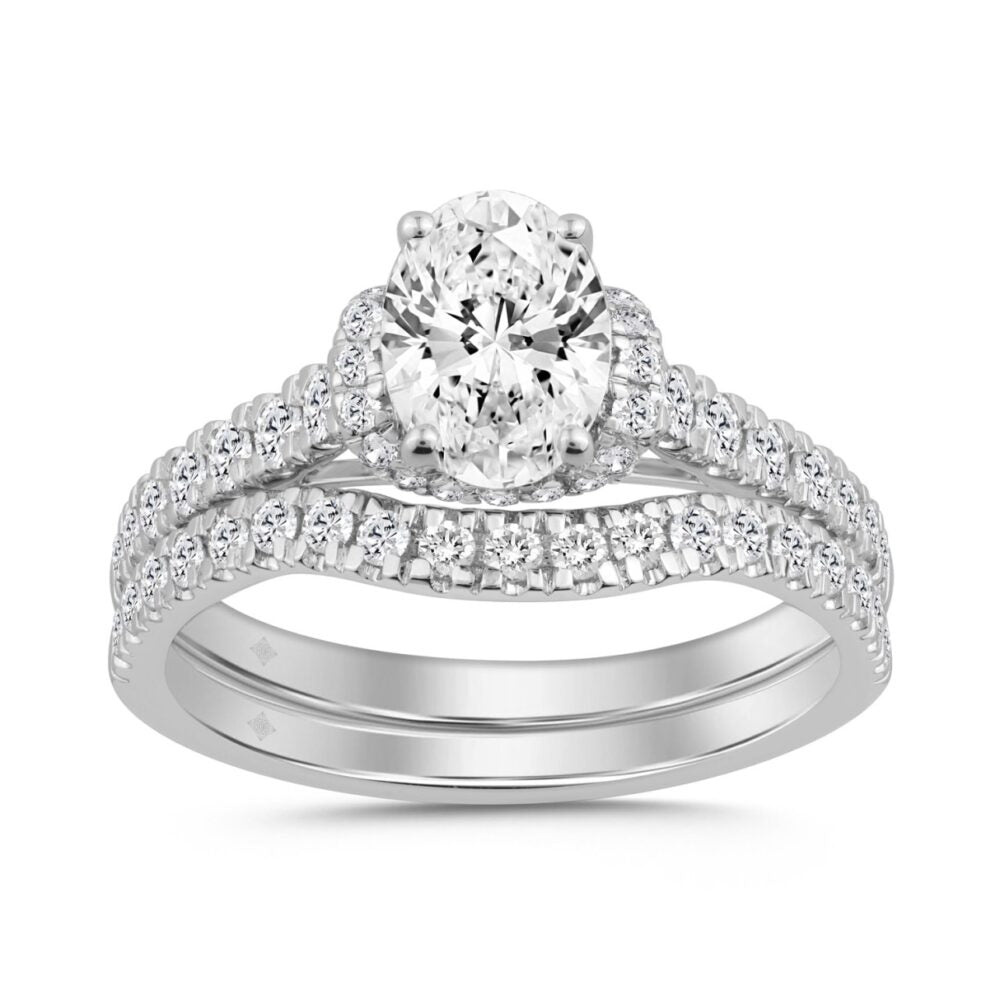 14K WHITE GOLD 1 1/2CT ROUND/OVAL DIAMOND LADIES BRIDAL SET
