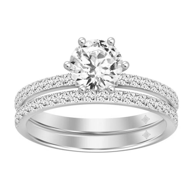 14K WHITE GOLD 1 1/2CT ROUND DIAMOND LADIES BRIDAL SET (CENTER STONE ROUND DIAMOND 1CT)