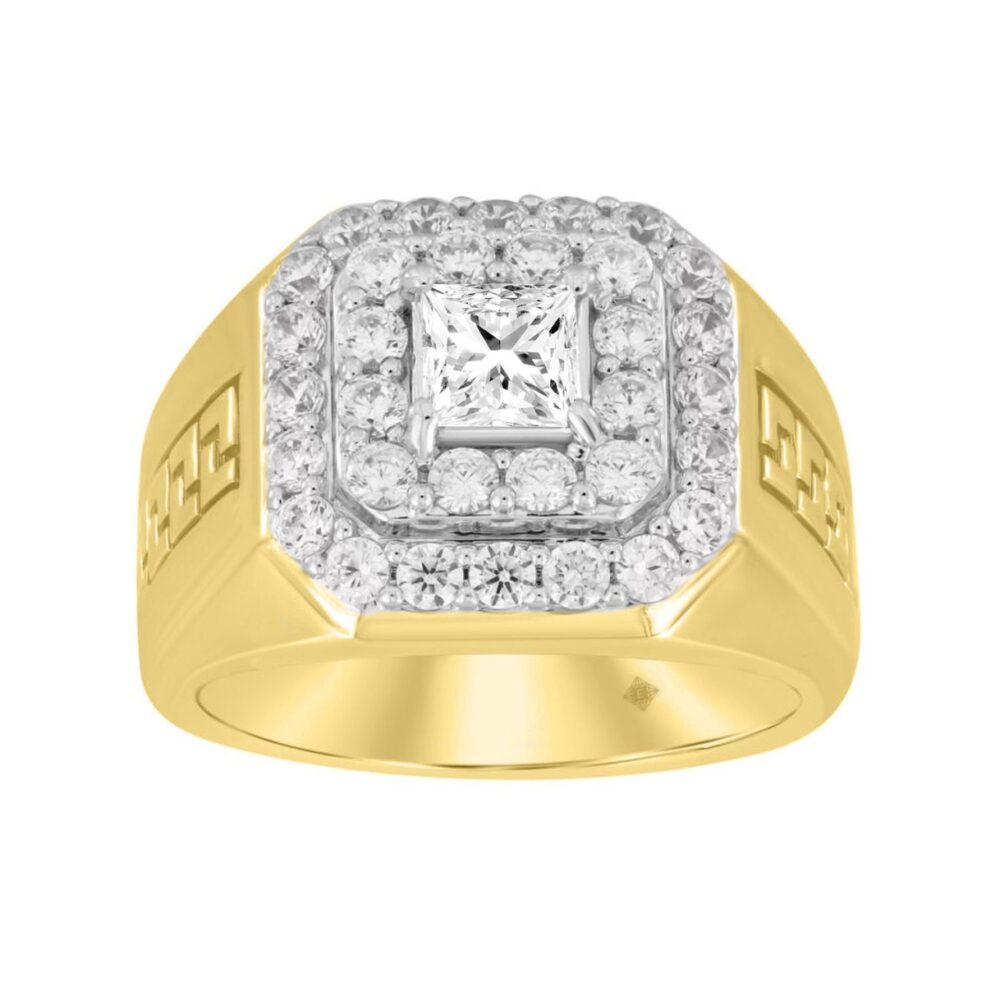 14K YELLOW GOLD 2 1/2CT ROUND/PRINCESS DIAMOND MEN’S RING (CENTER STONE PRINCESS DIAMOND 1CT )