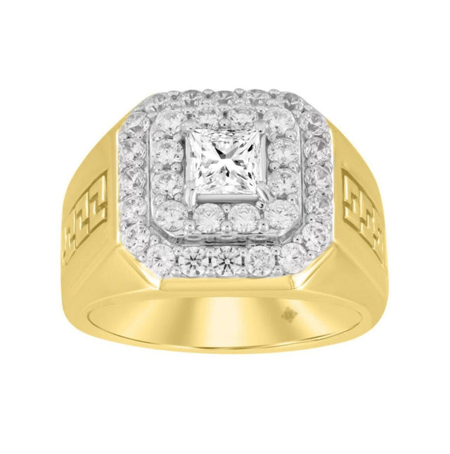 14K YELLOW GOLD 2 1/2CT ROUND/PRINCESS DIAMOND MEN’S RING (CENTER STONE PRINCESS DIAMOND 1CT )