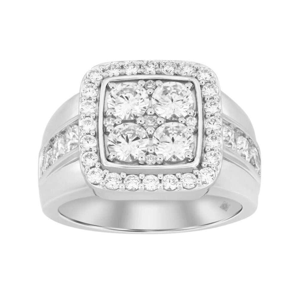 MEN’S RING 3CT ROUND DIAMOND 14K WHITE GOLD