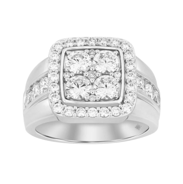 MEN’S RING 3CT ROUND DIAMOND 14K WHITE GOLD