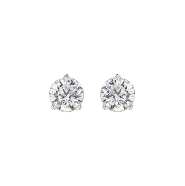 LADIES SOLITAIRE EARRINGS 2 1/2CT ROUND DIAMOND 14K WHITE GOLD