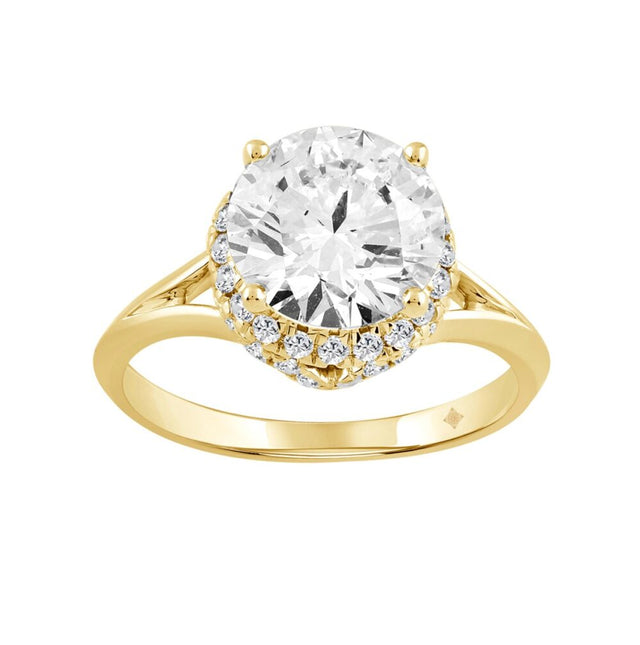 ANILLO DE SEÑORA CON DIAMANTE REDONDO DE 3 3/8 QT. EN ORO AMARILLO DE 14K (DIAMANTE CENTRAL REDONDO DE 3 QT.)