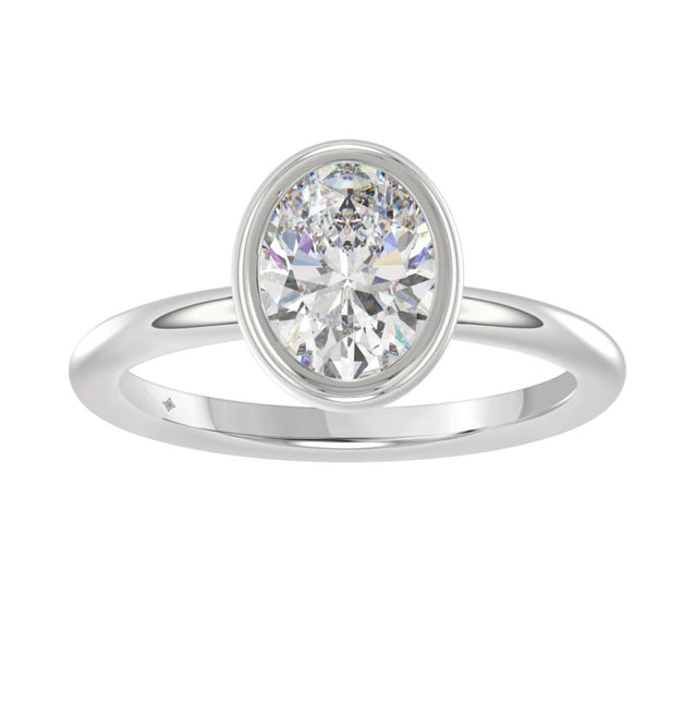 ANILLO DE SOLITARIO PARA MUJER CON DIAMANTE OVALADO DE 2 QUILATES EN ORO BLANCO DE 14K (DIAMANTE OVALADO CENTRAL DE 2 QUILATES)