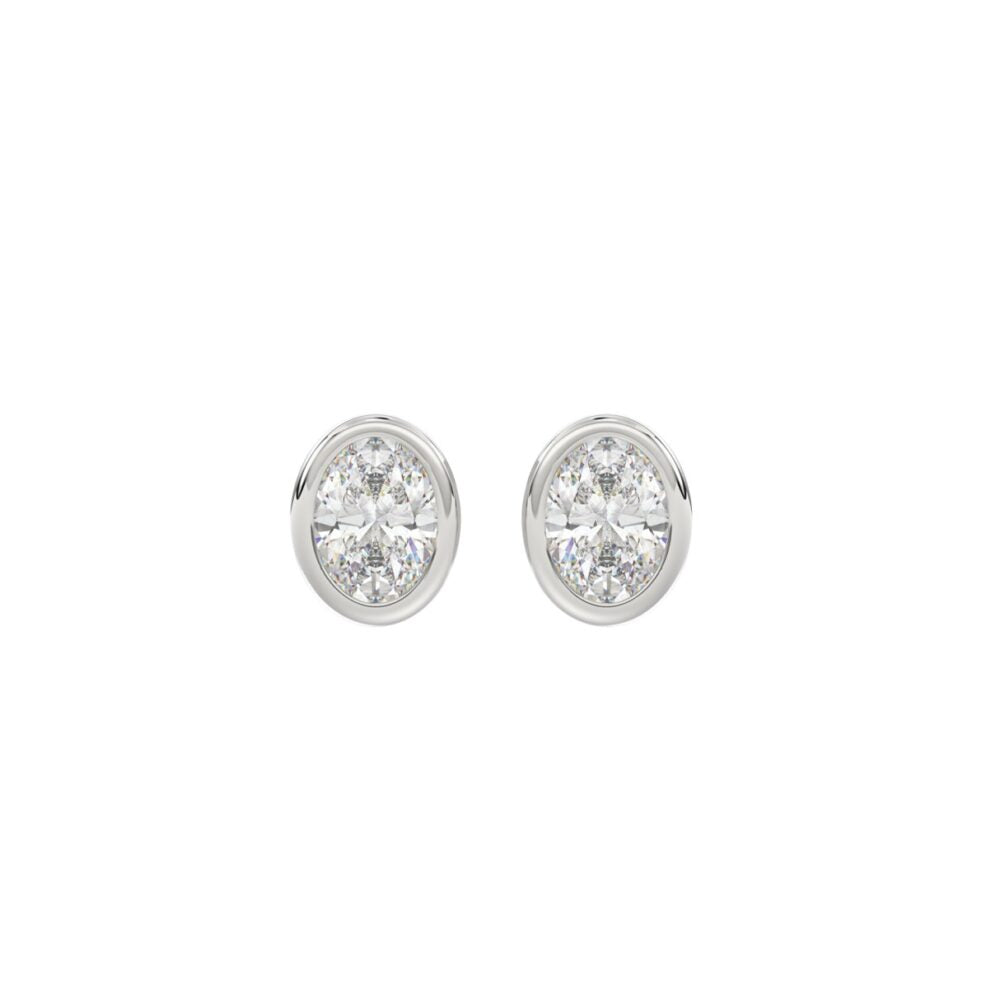 PENDIENTES SOLITARIOS PARA MUJER DE ORO BLANCO DE 14K CON DIAMANTE OVALADO DE 1 QUILATE