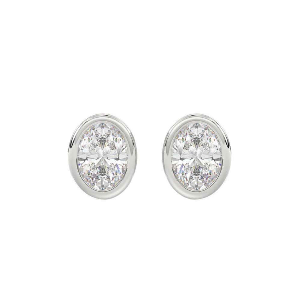 PENDIENTES SOLITARIO PARA DAMA 3 CT DIAMANTE OVALADO ORO BLANCO 14K