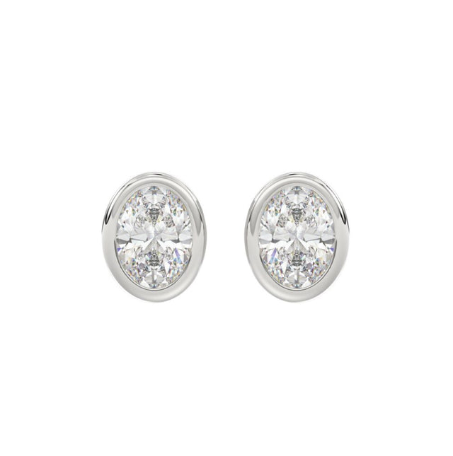 PENDIENTES SOLITARIO PARA DAMA 3 CT DIAMANTE OVALADO ORO BLANCO 14K