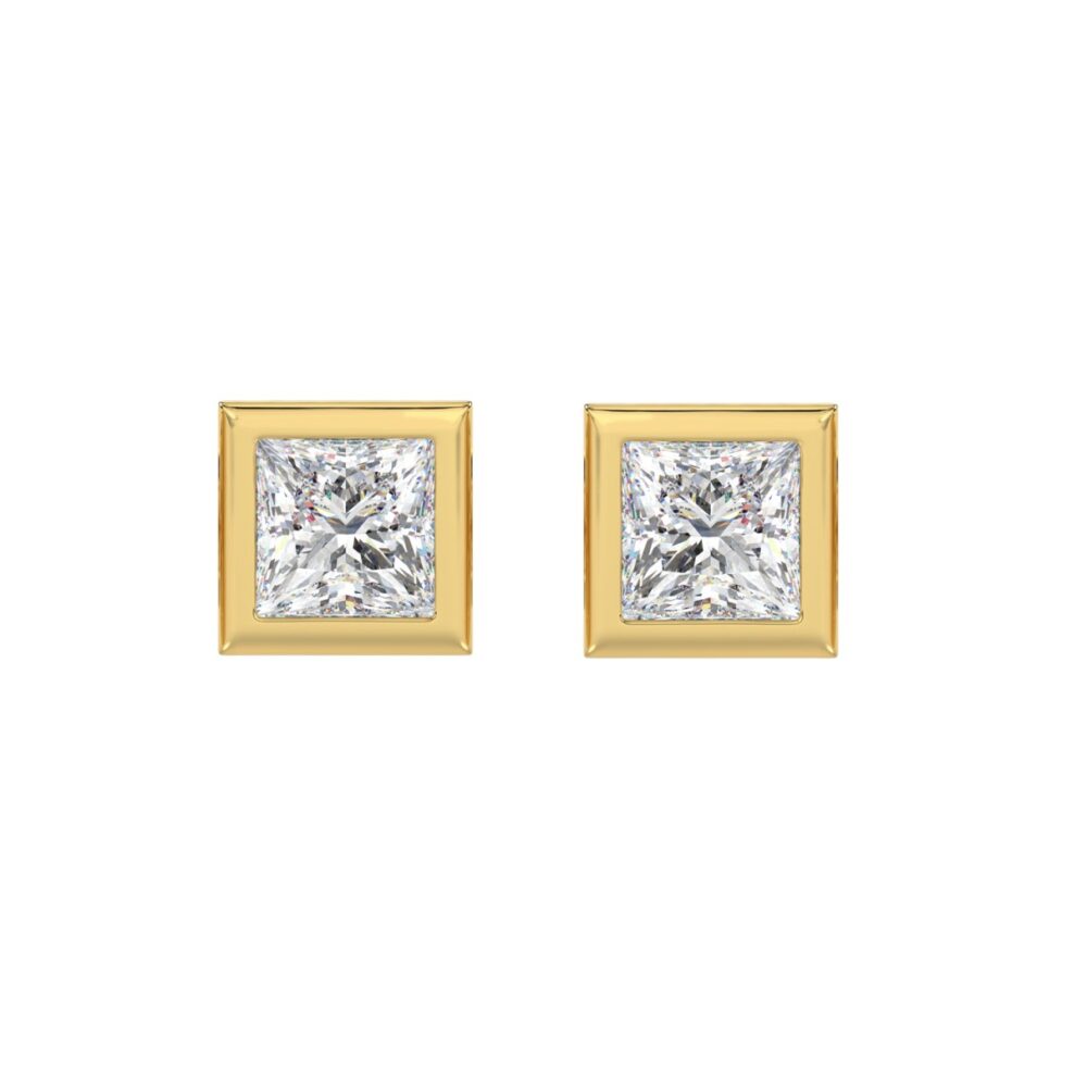 PENDIENTES SOLITARIOS PARA MUJER 3CT DIAMANTE PRINCESA ORO AMARILLO 14K