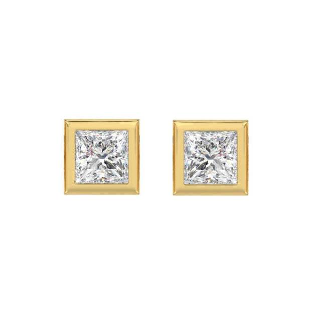 PENDIENTES SOLITARIOS PARA MUJER 3CT DIAMANTE PRINCESA ORO AMARILLO 14K
