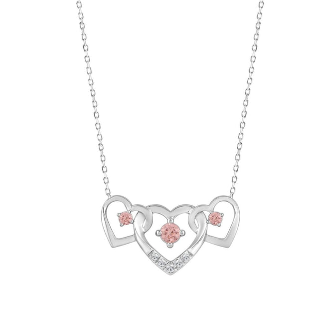 ETERNAL BLUSH COLLECTION LADIES NECKLACE 1/3CT ROUND DIAMOND 14K WHITE GOLD WITH CHAIN (CENTER STONE PINK ROUND DIAMOND 1/3CT)