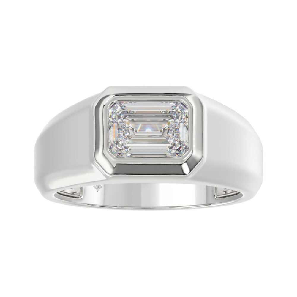 MEN’S RING 2CT EMERALD DIAMOND 14K WHITE GOLD (CENTER STONE EMERALD DIAMOND 2CT )
