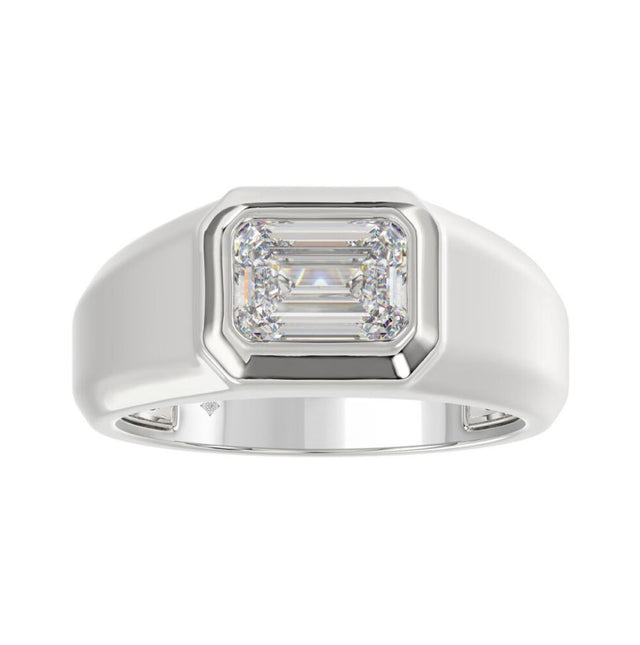 MEN’S RING 2CT EMERALD DIAMOND 14K WHITE GOLD (CENTER STONE EMERALD DIAMOND 2CT )
