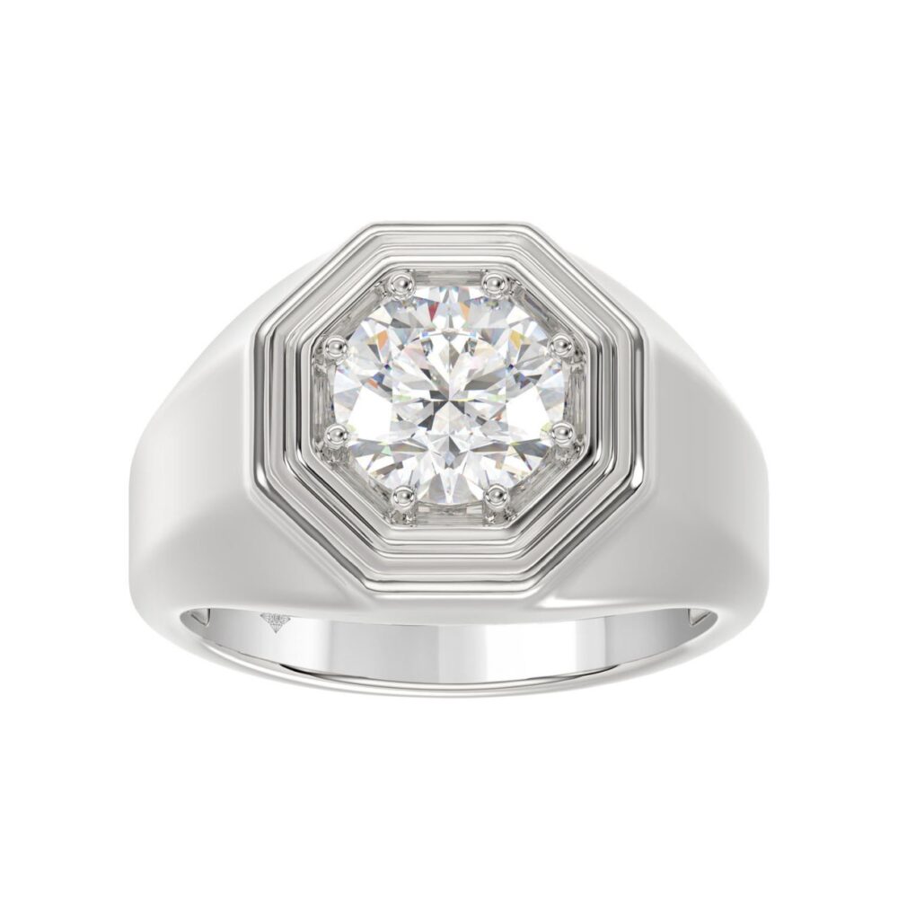 MEN’S RING 2CT ROUND DIAMOND 14K WHITE GOLD (CENTER STONE ROUND DIAMOND 2CT )