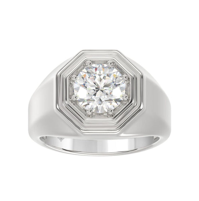 MEN’S RING 2CT ROUND DIAMOND 14K WHITE GOLD (CENTER STONE ROUND DIAMOND 2CT )