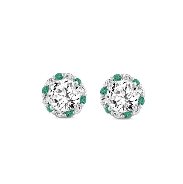 14K WHITE GOLD 2 1/2CT ROUND/ROUND GREEN DIAMOND LADIES EARRING (CENTER STONE ROUND DIAMOND 2CT)
