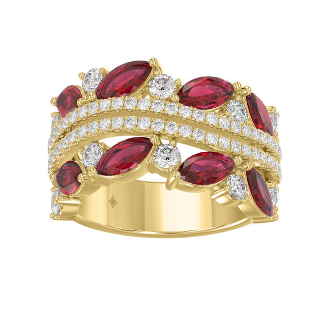 14K YELLOW GOLD 2.00CT ROUND/MARQUISE DIAMOND LADIES RING (RUBY DIAMOND 1 1/2CT)