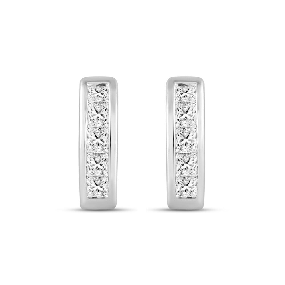 LADIES HOOPS EARRINGS 1.00CT PRINCESS DIAMOND 14K WHITE GOLD