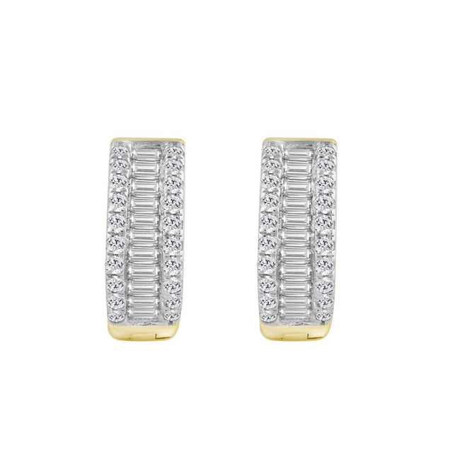 Classic 10K Yellow Gold Round & Baguette Lab Grown Diamond ladies Hoop Earrings 1/2CT (Color F-G -Clarity VS1/VS2)