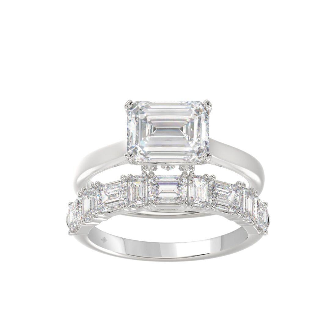 LADIES BRIDAL SET 3 1/2CT ROUND/EMERALD DIAMOND 14K WHITE GOLD (CENTER STONE EMERALD DIAMOND 2.00CT)