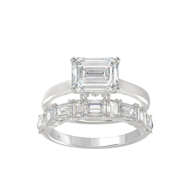 LADIES BRIDAL SET 3 1/2CT ROUND/EMERALD DIAMOND 14K WHITE GOLD (CENTER STONE EMERALD DIAMOND 2.00CT)