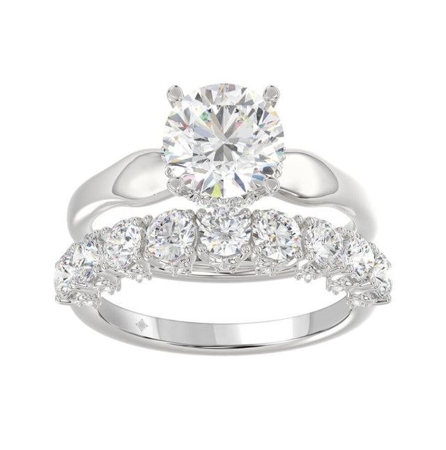 14K WHITE GOLD 3 5/8CT ROUND DIAMOND LADIES BRIDAL SET (CENTER STONE ROUND DIAMOND 2CT)