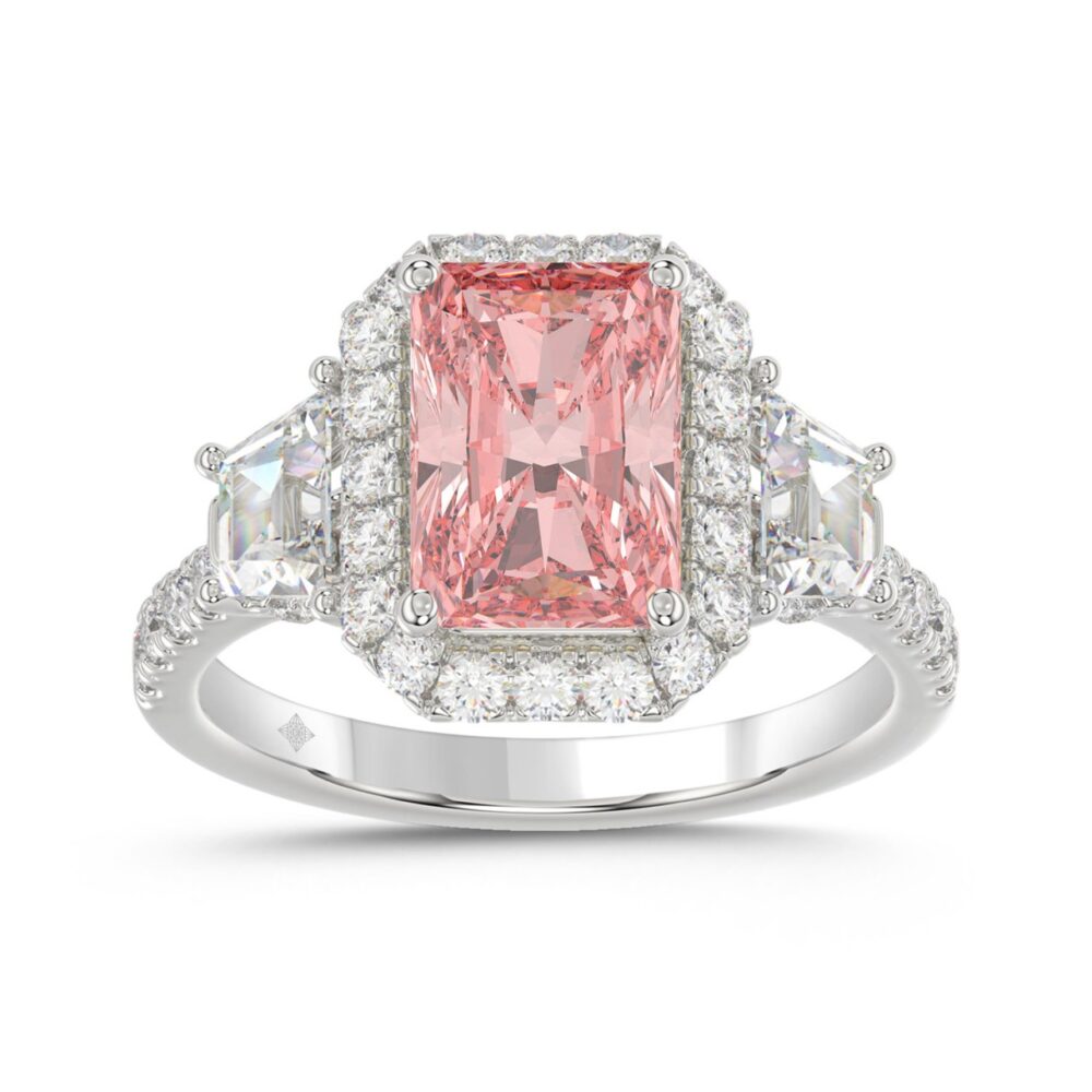 14K WHITE GOLD 4 1/4CT ROUND/RADIANT/TRAPEZOID DIAMOND LADIES RING (CENTER STONE PINK RADIANT DIAMOND 3.00CT)
