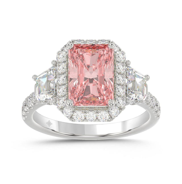 14K WHITE GOLD 4 1/4CT ROUND/RADIANT/TRAPEZOID DIAMOND LADIES RING (CENTER STONE PINK RADIANT DIAMOND 3.00CT)