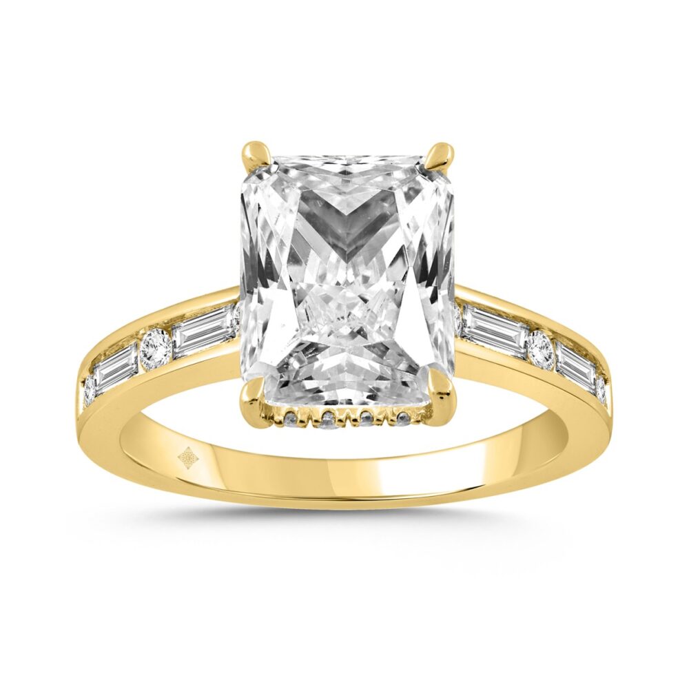 ANILLO DE DAMA DE ORO AMARILLO DE 14K CON DIAMANTES REDONDOS/BAGUETTE/RADIANTES DE 3 1/2 CT