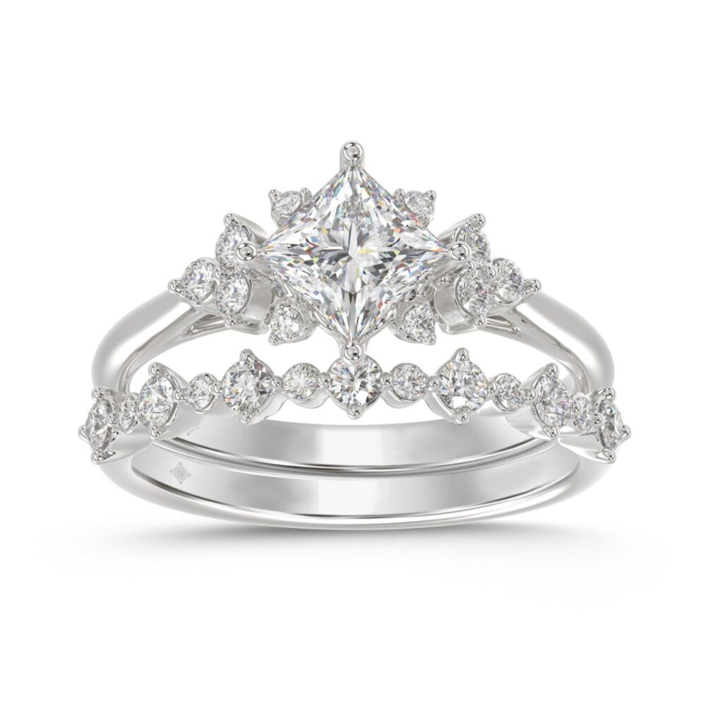 14K WHITE GOLD 1 1/2CT ROUND DIAMOND LADIES BRIDAL SET (CENTER STONE PRINCESS DIAMOND 1CT)