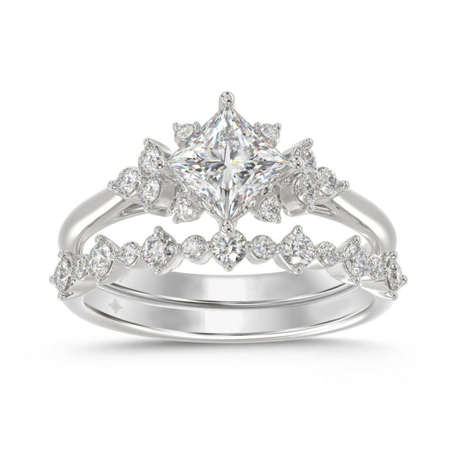 14K WHITE GOLD 1 1/2CT ROUND DIAMOND LADIES BRIDAL SET (CENTER STONE PRINCESS DIAMOND 1CT)