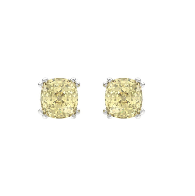 14K WHITE GOLD 2.00CT CUSHION YELLOW DIAMOND LADIES EARRINGS
