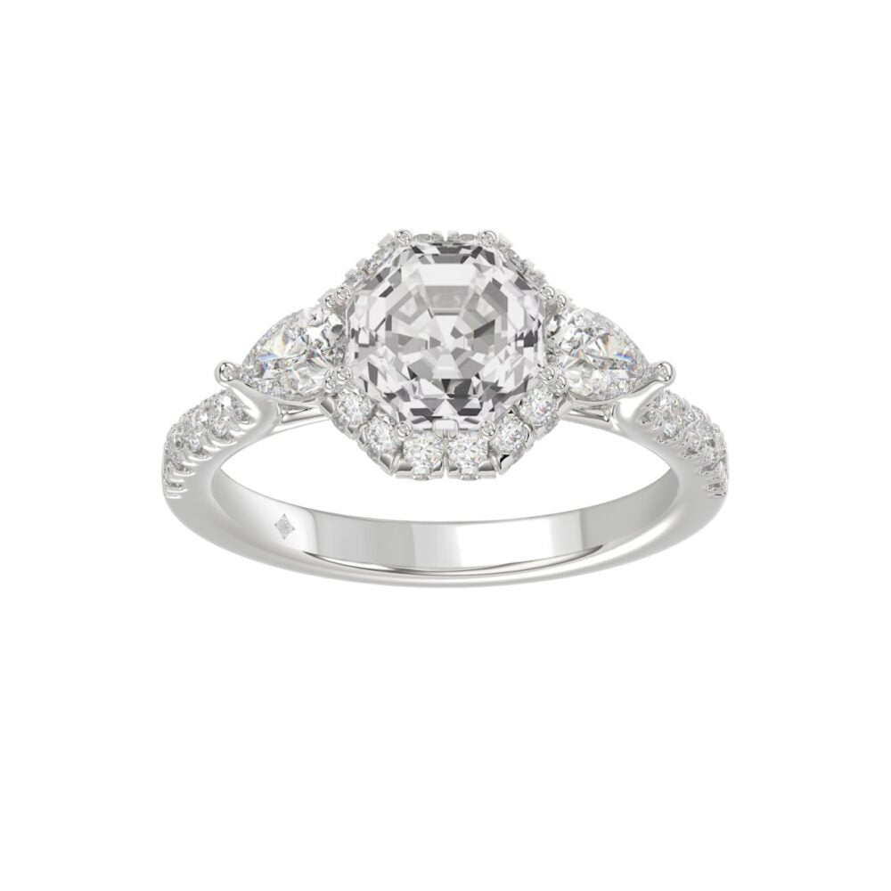 ANILLO DE MUJER DE ORO BLANCO DE 14K CON DIAMANTES DE TALLA REDONDA/PERA/OCTOGONAL DE 2,00 CT